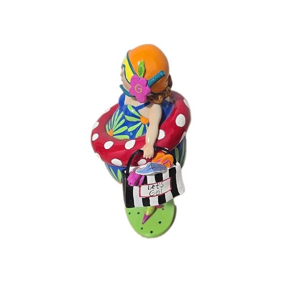 Retro Beach Woman Wearing FloatyW/Beach Bag Bright Colorful Coin Bank **READ** - Picture 3 of 12